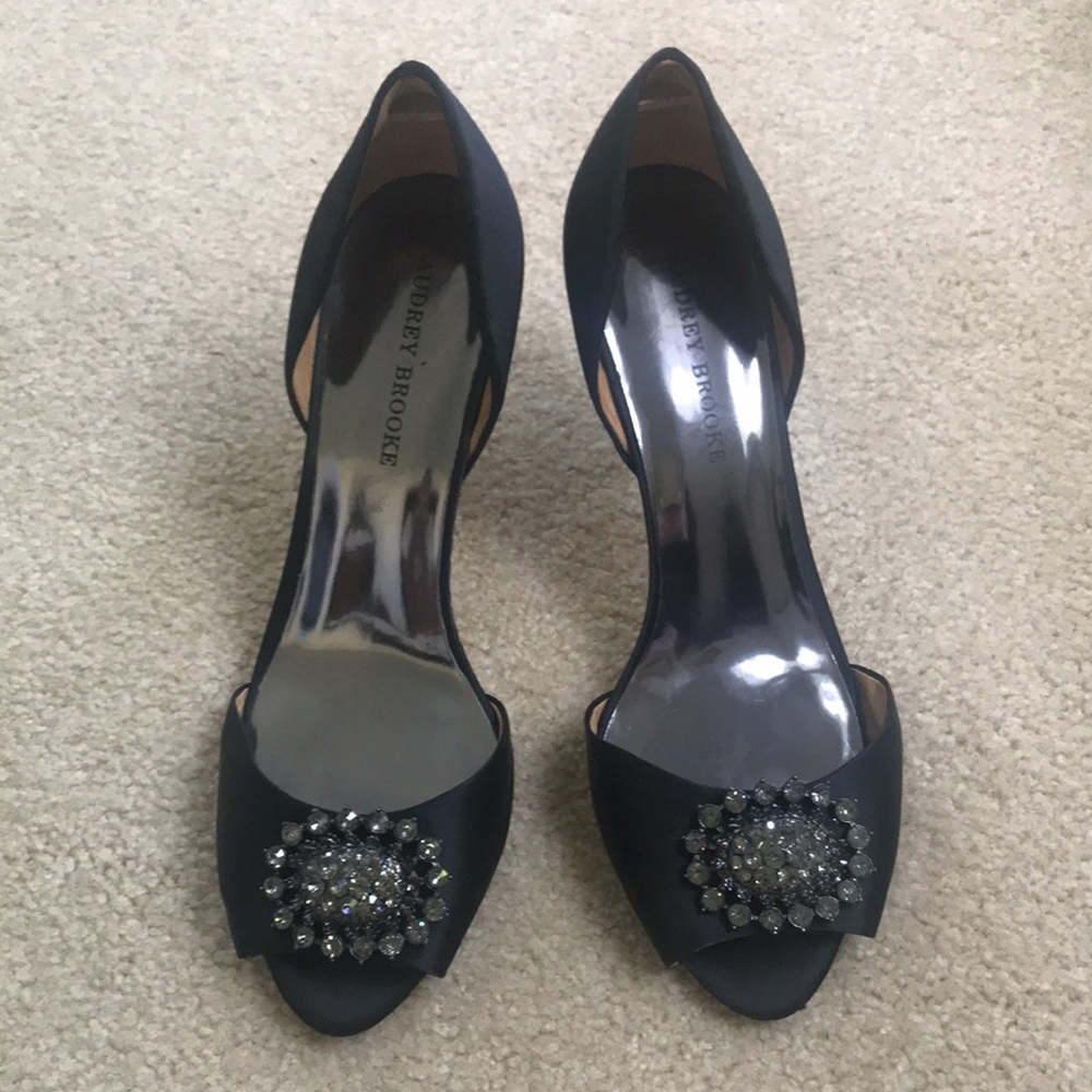 Audrey Brooke Black Satin Evening Shoes Sz 11